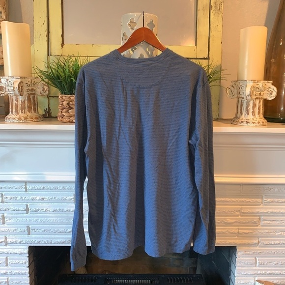 Left Coast Tee Blue Gray Striped V-Neck Men’s Long Sleeve 100% Cotton Tee XL - Picture 6 of 7